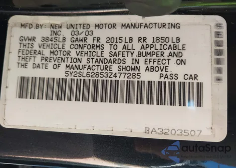 2003 Pontiac Vibe from USA, damaged, VIN 5Y2SL62853Z477285